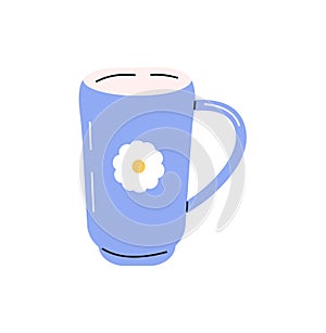 Blue cup of tea icon vector in doodle style. Coffee mug with hot coffee for cappuccino, decaf, latte in hand drawn