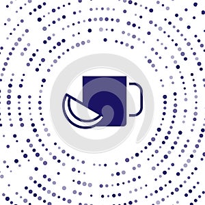 Blue Cup of tea with lemon icon isolated on white background. Abstract circle random dots. Vector