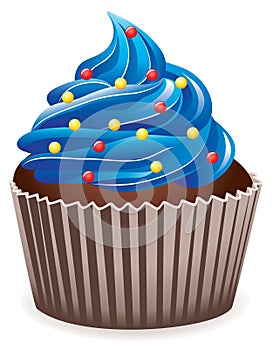 Blue cupcake with sprinkles photo
