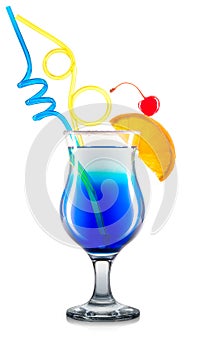 Blue curacao cocktail on white background
