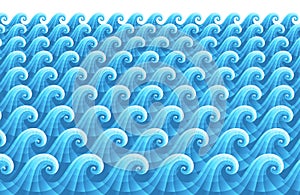 Blue curly waves in perspective view vector illustration