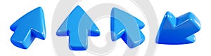 Blue cursor arrow for click mouse concept - 3d render illustration
