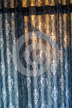 Blue curtain background texture pattern.