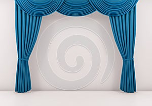 Blue curtain or drapes background. 3d render