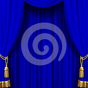 Blue curtain with gold tassels photo