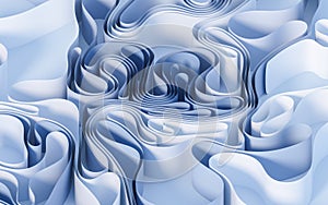 Blue curved papers, 3d rendering