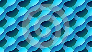 Blue Curved Shapes Seamless Pattern