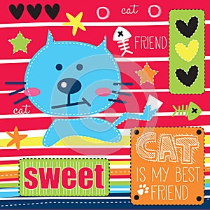 Blue cute cat illustration