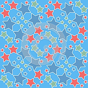 Blue cute seamless pattern with star and starry sky, ornament background for design