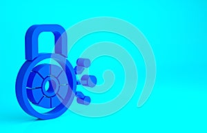 Blue Cyber security icon isolated on blue background. Closed padlock on digital circuit board. Safety concept. Digital