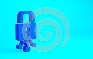 Blue Cyber security icon isolated on blue background. Closed padlock on digital circuit board. Safety concept. Digital