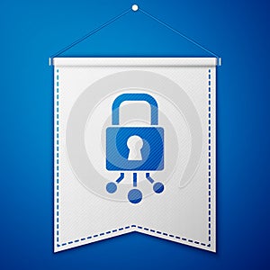 Blue Cyber security icon isolated on blue background. Closed padlock on digital circuit board. Safety concept. Digital