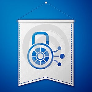 Blue Cyber security icon isolated on blue background. Closed padlock on digital circuit board. Safety concept. Digital