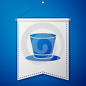 Blue Cylinder hat icon isolated on blue background. White pennant template. Vector
