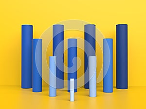 Blue cylinder pillars in bright yellow room - sorted by brightnes