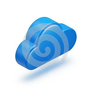 Blue 3D Cloud Icon with Soft Shadows on a White Background symbol technology