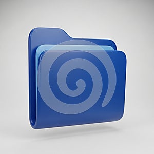 Blue 3D Folder Icon with Layered Documents on White Background file data