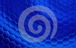 Blue 3d hexagonal background. Realistic honeycomb texture grid.