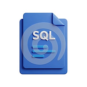 Blue 3D Icon Representing an SQL File with Text Lines on White Background database data