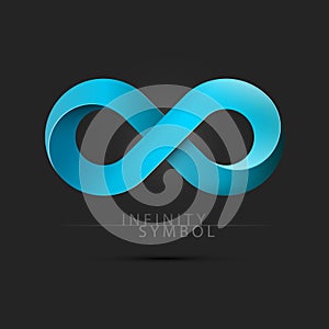 Blue 3D Infinity Symbol on Dark Background.