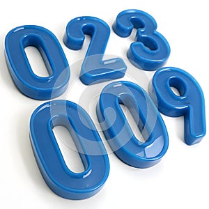 Blue 3D numbers 0 to 9 isolated on white background
