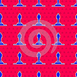 Blue 3D printer model icon isolated seamless pattern on red background. 3d printing. Vector