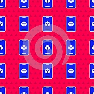 Blue 3D printer software icon isolated seamless pattern on red background. 3d printing. Vector