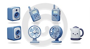 Blue 3D Rendered Household Items