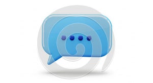 Blue 3D speech bubble with a glossy finish on a white background. Features four