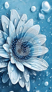 Blue Daisy with Water Droplets