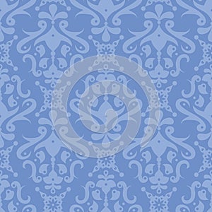 Blue Damask Vector Pattern Background