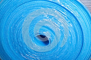 Blue damper tape close up. It is used for installation