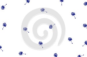 Blue dandelion  on white background  floating in the air, pattern for clothes ,products, objects, vector illustration