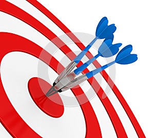 Blue Darts on Red Target Close-up