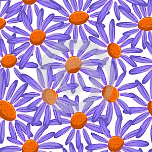 Blue dasies. Seamless flowers pattern isolated on white background