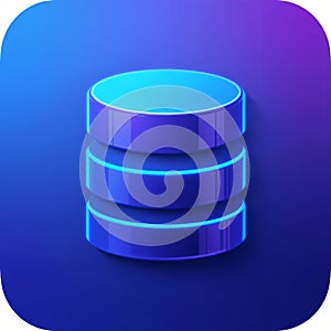 Blue database stack icon with glowing effect on gradient tech background