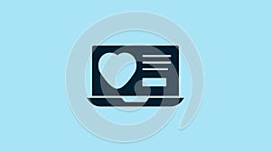 Blue Dating app online laptop concept icon isolated on blue background. Female male profile flat design. Couple match