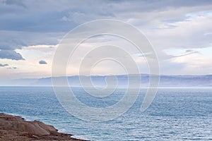 Blue dawn on Dead Sea coast