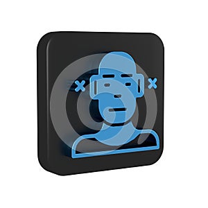 Blue Deafness icon isolated on transparent background. Deaf symbol. Hearing impairment. Black square button.