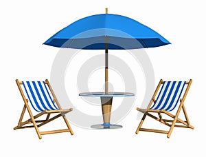 Blue deckchair and parasol