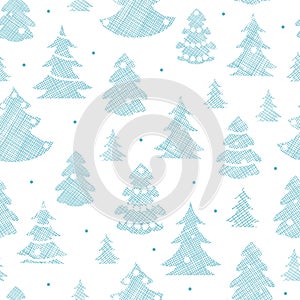 Blue decorated Christmas trees silhouettes textile