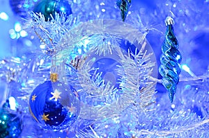 Blue decoration on christmas tree