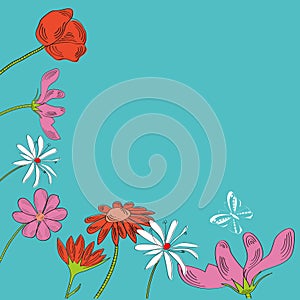 Blue decorative background with flowers