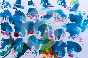 Blue decorative rough plaster texture on white background. Close up wall grunge artwork texture.