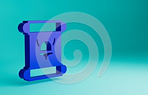 Blue Decree, paper, parchment, scroll icon icon isolated on blue background. Minimalism concept. 3D render illustration