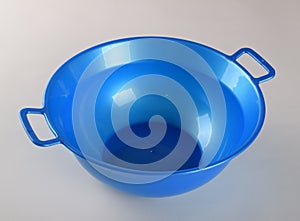 Blue deep plastic bowl with handles