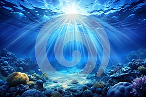 Blue deep sea underwater background