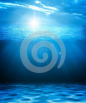 Blue deep water and sea abstract natural background. 3D illustration