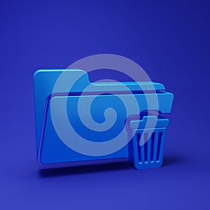 Blue Delete folder icon isolated on blue background. Folder with recycle bin. Delete or error folder. Close computer
