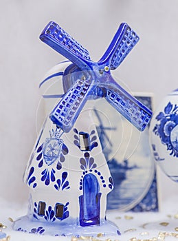 Blue Delftware Christmas tree toy Netherlands closeup shallow D